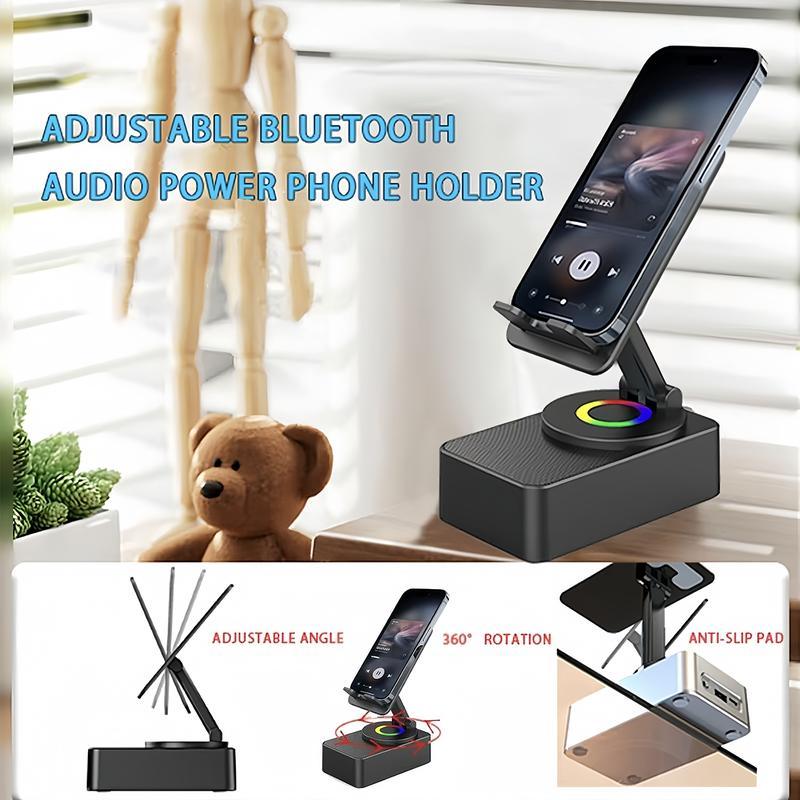 Drahtloser Bluetooth-Lautsprecher 5in1 mit Handyhalterung📲🤳🏻Cilifer® Notfall-Akku mit farbigem Umgebungslicht, 300° faltbar für Tablets, iPhones und Android-Geräte, Geschenkidee für Männer und Frauen, schwarz📲M2