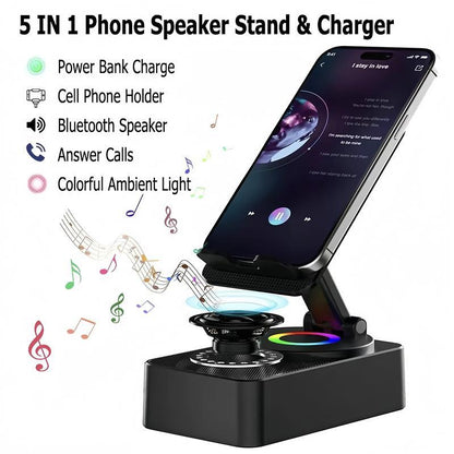 Drahtloser Bluetooth-Lautsprecher 5in1 mit Handyhalterung📲🤳🏻Cilifer® Notfall-Akku mit farbigem Umgebungslicht, 300° faltbar für Tablets, iPhones und Android-Geräte, Geschenkidee für Männer und Frauen, schwarz📲M2